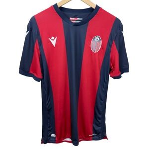 Macron Bologna FC 1909 Mens Size L Home Jersey 20-21 Vertical Stripe Soccer